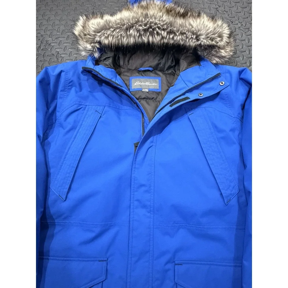 Eddie Bauer Jacket Mens 2XL Tall Blue Parka Down Insulated WeatherEdge Fur Hood